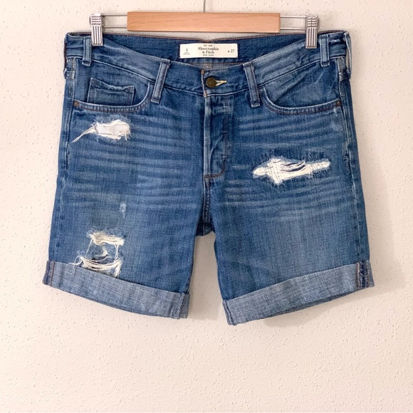 Abercrombie & Fitch Denim Distressed Blue Jean Shorts Size 4 / 27 - Picture 8 of 10